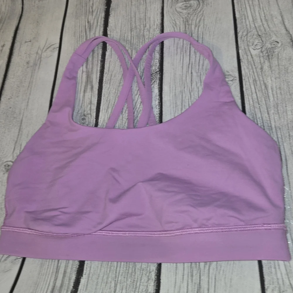 Lululemon Energy Bra Pink Strappy Back Size 6 Light Support Yoga Gym